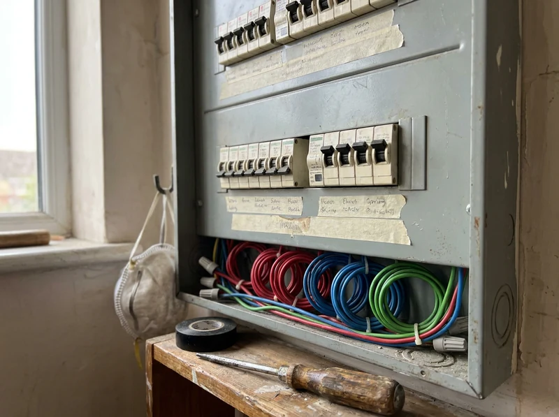 Rozvaděč s jističi, detail zapojení